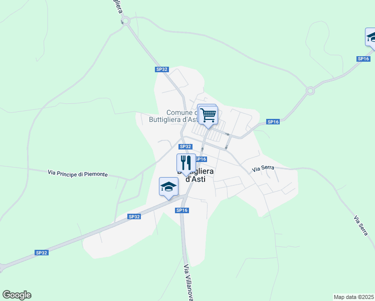 map of restaurants, bars, coffee shops, grocery stores, and more near 23 SP32 in Buttigliera d'Asti