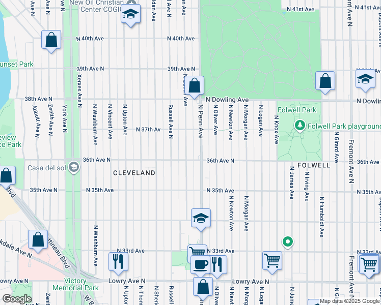 map of restaurants, bars, coffee shops, grocery stores, and more near in Minneapolis
