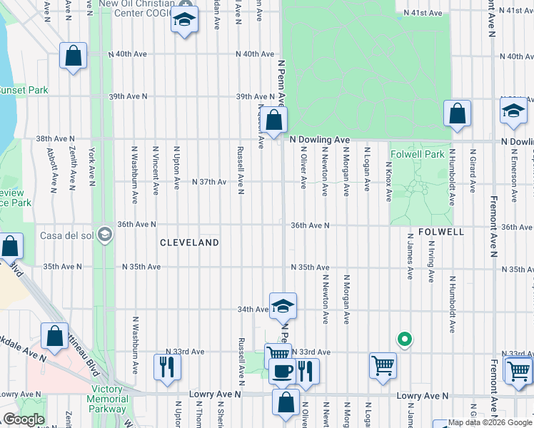 map of restaurants, bars, coffee shops, grocery stores, and more near in Minneapolis