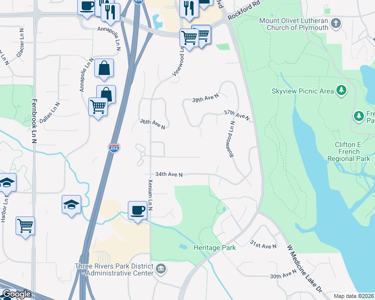map of restaurants, bars, coffee shops, grocery stores, and more near 13210 35th Avenue North in Minneapolis