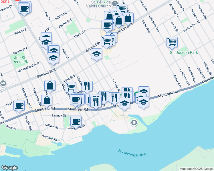 map of restaurants, bars, coffee shops, grocery stores, and more near 212 Belmont Street in Cornwall
