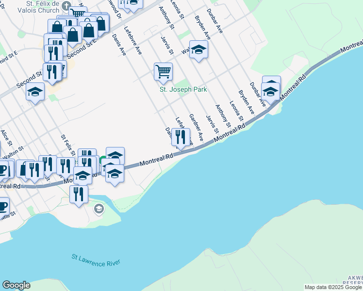 map of restaurants, bars, coffee shops, grocery stores, and more near 2 Danis Avenue in Cornwall