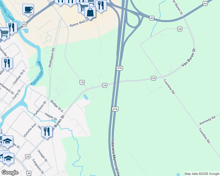 map of restaurants, bars, coffee shops, grocery stores, and more near 692 Van Buren Street in Kemptville