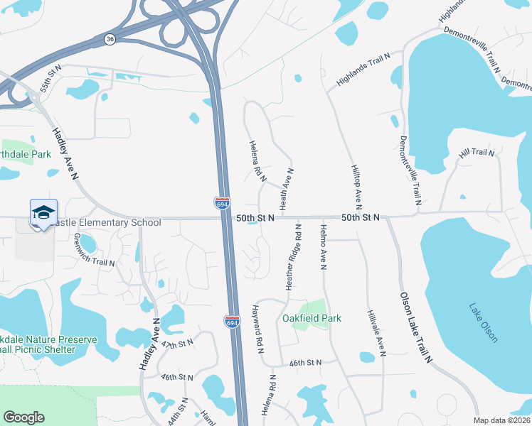 map of restaurants, bars, coffee shops, grocery stores, and more near 5023 Helena Road North in Oakdale