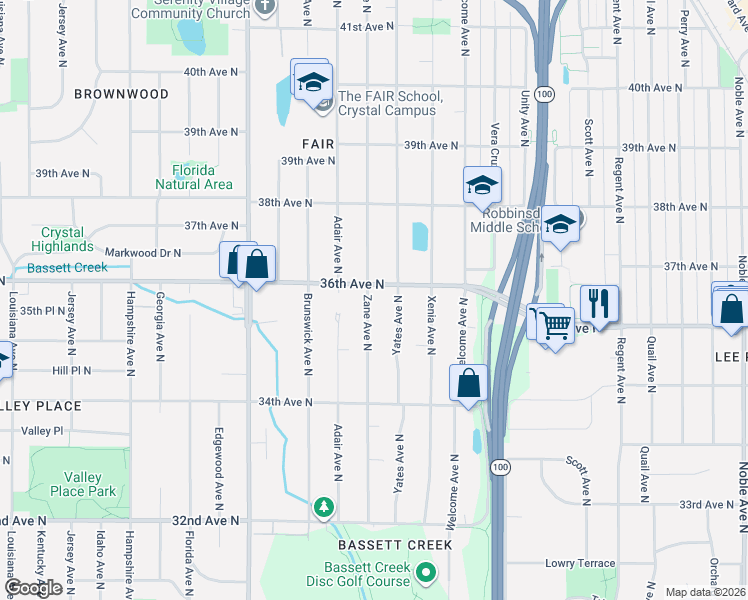 map of restaurants, bars, coffee shops, grocery stores, and more near 3533 Yates Avenue North in Minneapolis