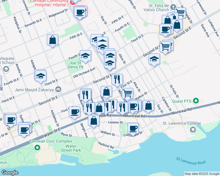 map of restaurants, bars, coffee shops, grocery stores, and more near 8 Millville Avenue in Cornwall