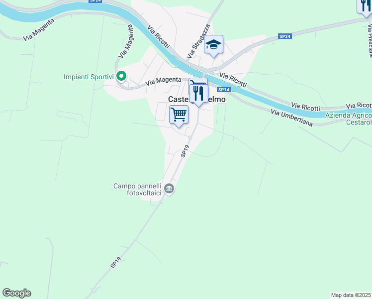 map of restaurants, bars, coffee shops, grocery stores, and more near 343 Via Roma in Castelguglielmo