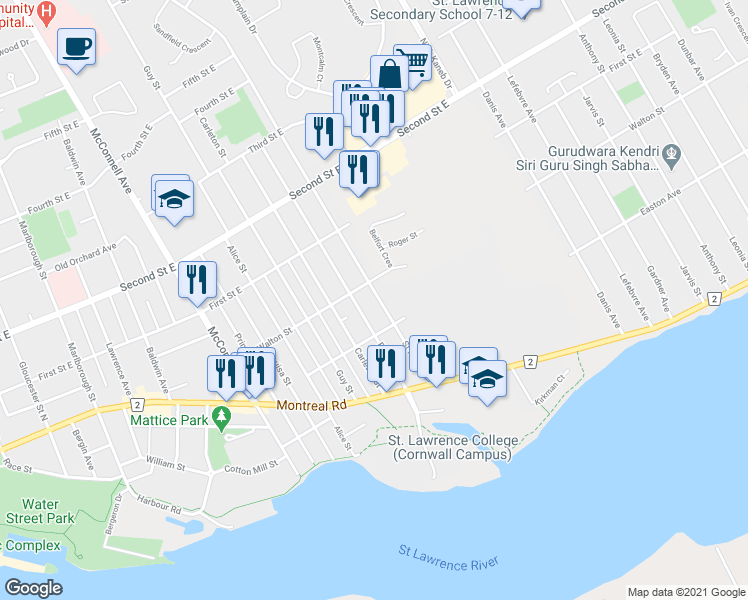 map of restaurants, bars, coffee shops, grocery stores, and more near 228A Saint Felix Street in Cornwall