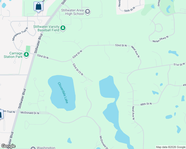 map of restaurants, bars, coffee shops, grocery stores, and more near 12625 53rd Street Court North in Stillwater