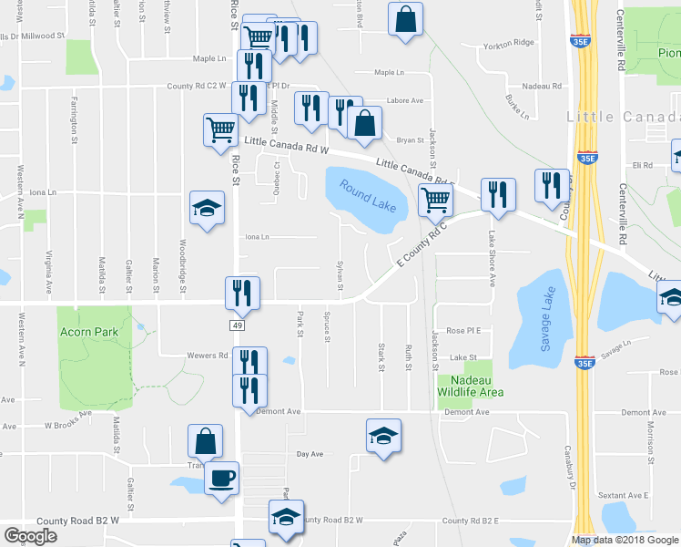 map of restaurants, bars, coffee shops, grocery stores, and more near 2670 Sylvan Street in Saint Paul