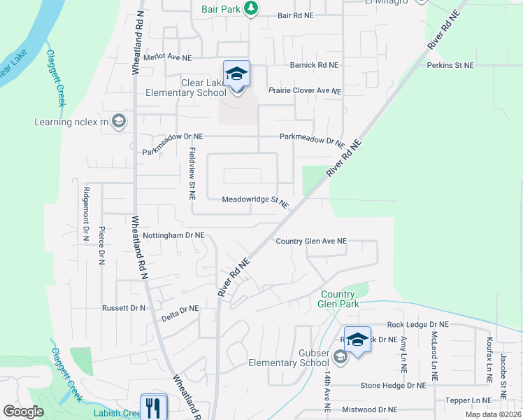 map of restaurants, bars, coffee shops, grocery stores, and more near 1138 Oakwood Street Northeast in Keizer