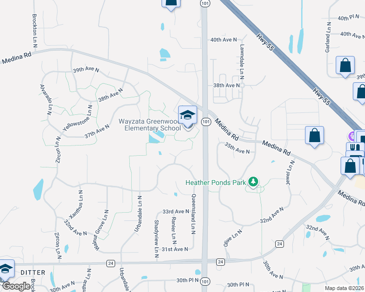 map of restaurants, bars, coffee shops, grocery stores, and more near in Hennepin County
