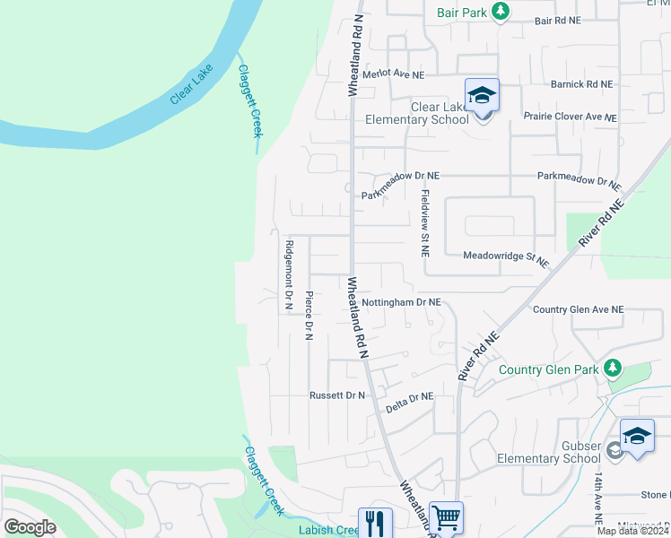 map of restaurants, bars, coffee shops, grocery stores, and more near 253 Ridgecrest Drive North in Keizer