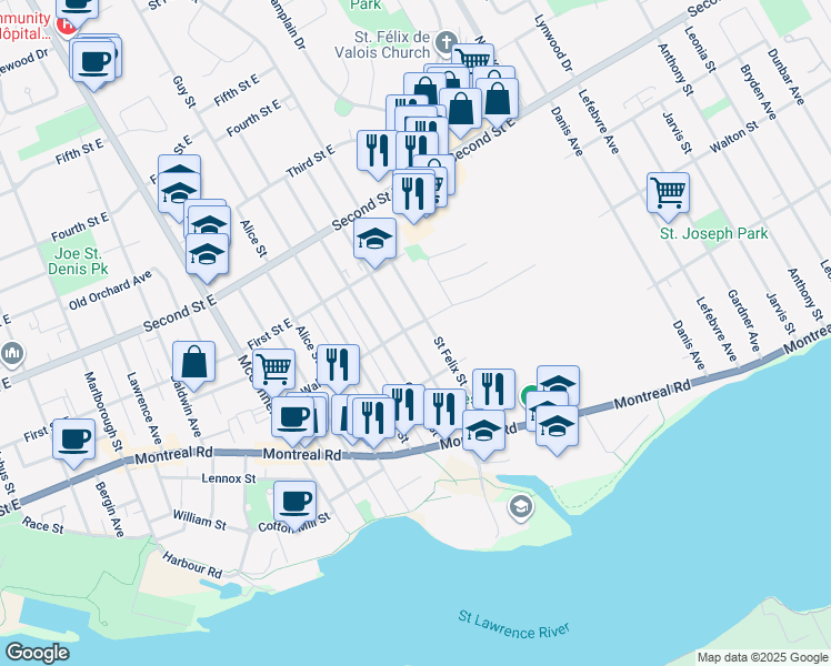 map of restaurants, bars, coffee shops, grocery stores, and more near in Cornwall