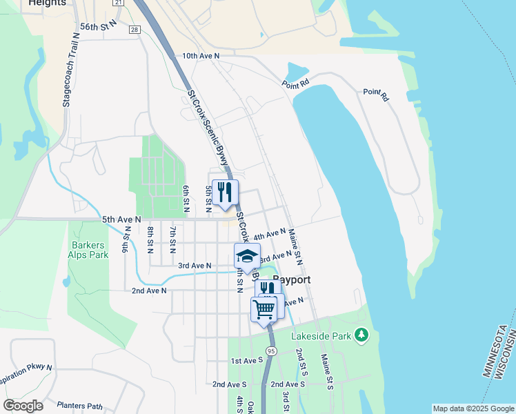map of restaurants, bars, coffee shops, grocery stores, and more near 750 Minnesota 95 in Bayport