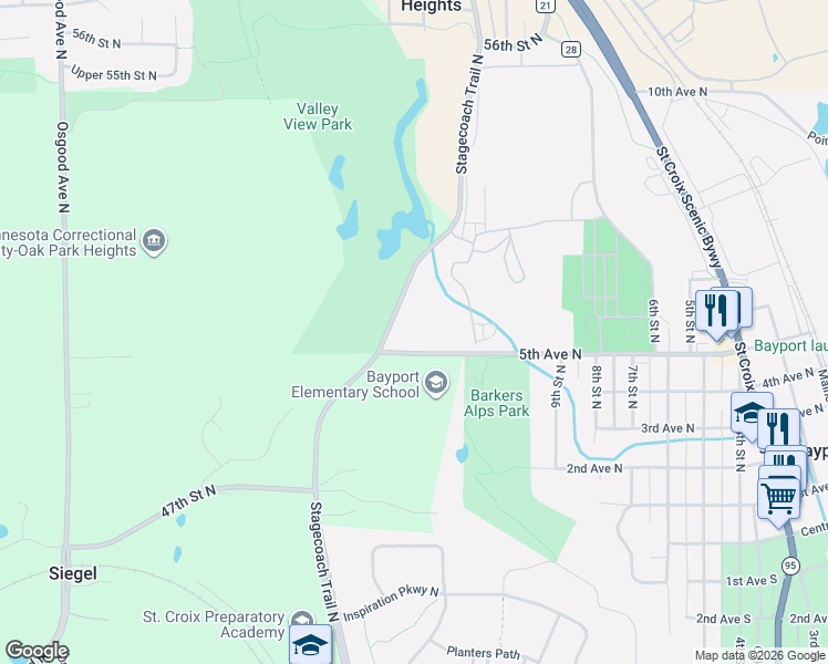 map of restaurants, bars, coffee shops, grocery stores, and more near 1012 5th Avenue North in Bayport