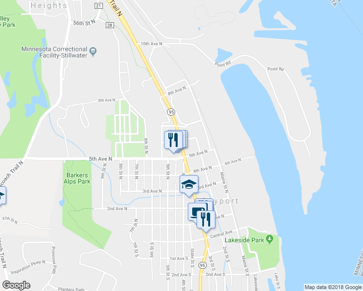 map of restaurants, bars, coffee shops, grocery stores, and more near 659 Saint Croix Trail in Bayport