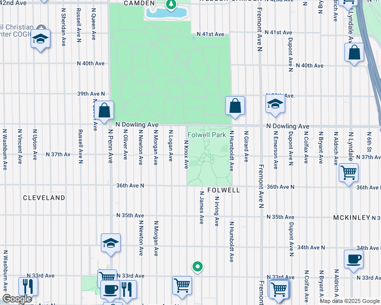 map of restaurants, bars, coffee shops, grocery stores, and more near in Minneapolis