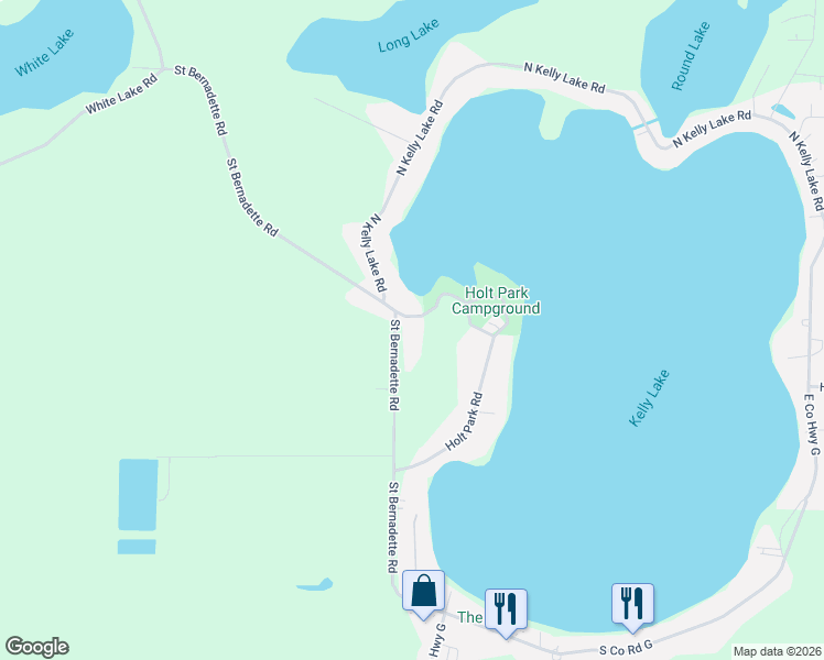 map of restaurants, bars, coffee shops, grocery stores, and more near 9663 Holt Park Road in Suring