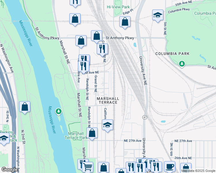 map of restaurants, bars, coffee shops, grocery stores, and more near 3003 30th Avenue Northeast in Minneapolis