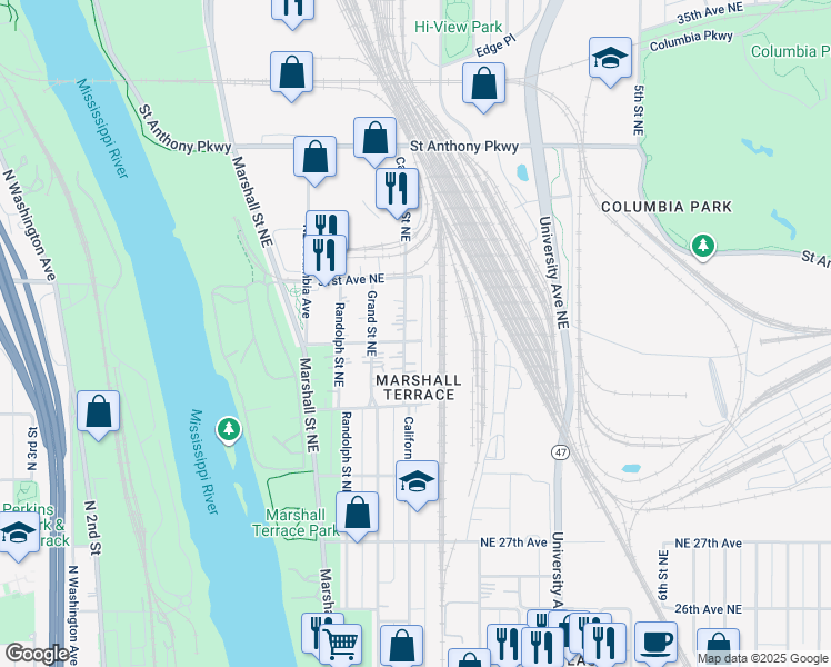 map of restaurants, bars, coffee shops, grocery stores, and more near 3003 30th Avenue Northeast in Minneapolis