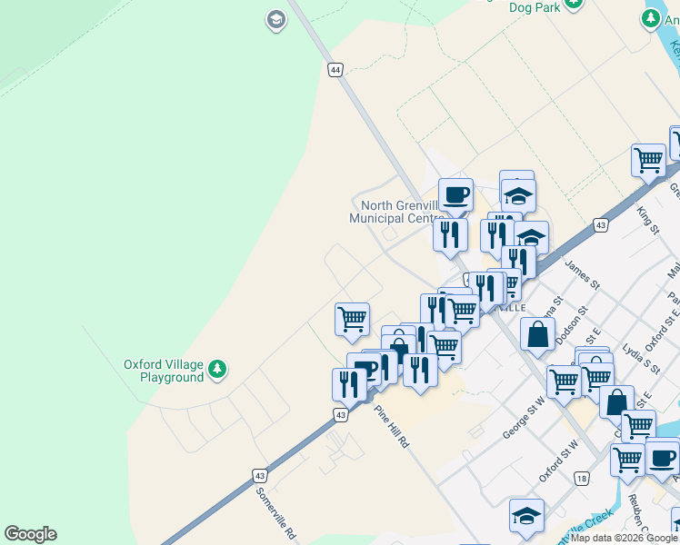 map of restaurants, bars, coffee shops, grocery stores, and more near 3205 Harvester Crescent in Kemptville
