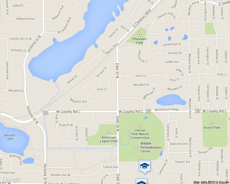 map of restaurants, bars, coffee shops, grocery stores, and more near 2750 Dale Street North in Roseville