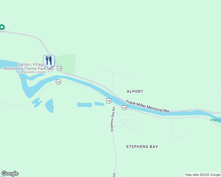 map of restaurants, bars, coffee shops, grocery stores, and more near 2 Leslie Drive in Bracebridge