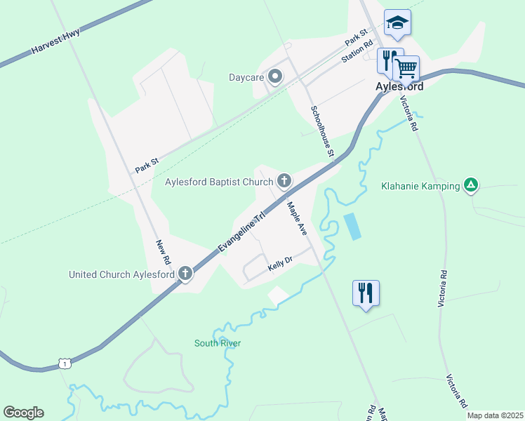 map of restaurants, bars, coffee shops, grocery stores, and more near 2515 Highway 1 in Aylesford