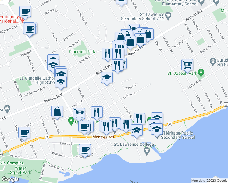 map of restaurants, bars, coffee shops, grocery stores, and more near 328 Saint Felix Street in Cornwall