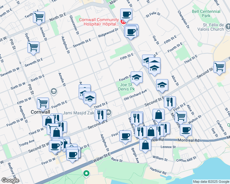 map of restaurants, bars, coffee shops, grocery stores, and more near 428 Aberdeen Avenue in Cornwall