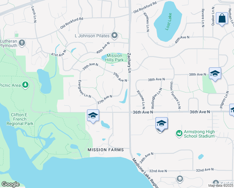 map of restaurants, bars, coffee shops, grocery stores, and more near 3715 Arrowood Lane North in Plymouth