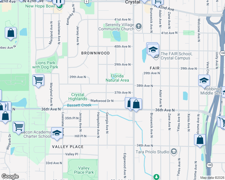 map of restaurants, bars, coffee shops, grocery stores, and more near 6510 37th Avenue North in Minneapolis