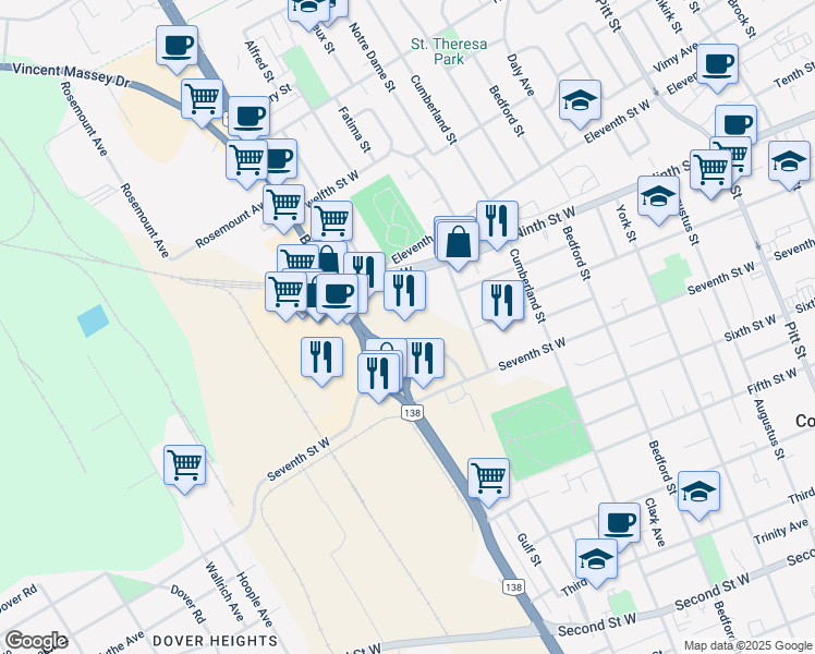 map of restaurants, bars, coffee shops, grocery stores, and more near 805 Brookdale Avenue in Cornwall