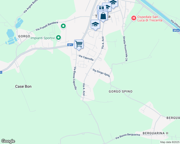map of restaurants, bars, coffee shops, grocery stores, and more near 569 Via A. Azzi in Trecenta