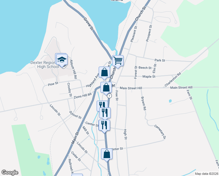 map of restaurants, bars, coffee shops, grocery stores, and more near in Dexter