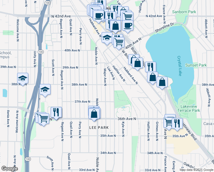 map of restaurants, bars, coffee shops, grocery stores, and more near 3758 Major Avenue North in Minneapolis