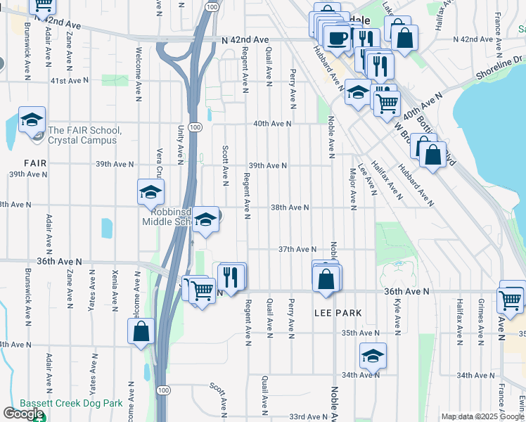 map of restaurants, bars, coffee shops, grocery stores, and more near 3759 Quail Avenue North in Minneapolis