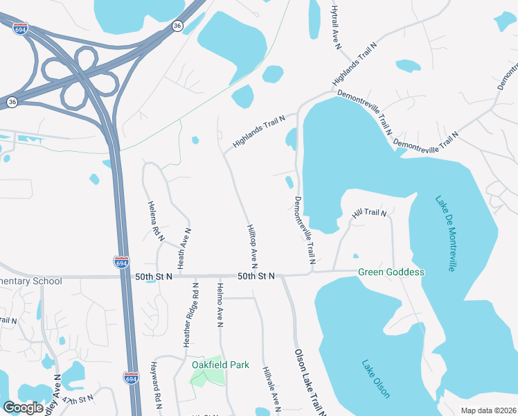 map of restaurants, bars, coffee shops, grocery stores, and more near 5151 Hilltop Avenue North in Lake Elmo