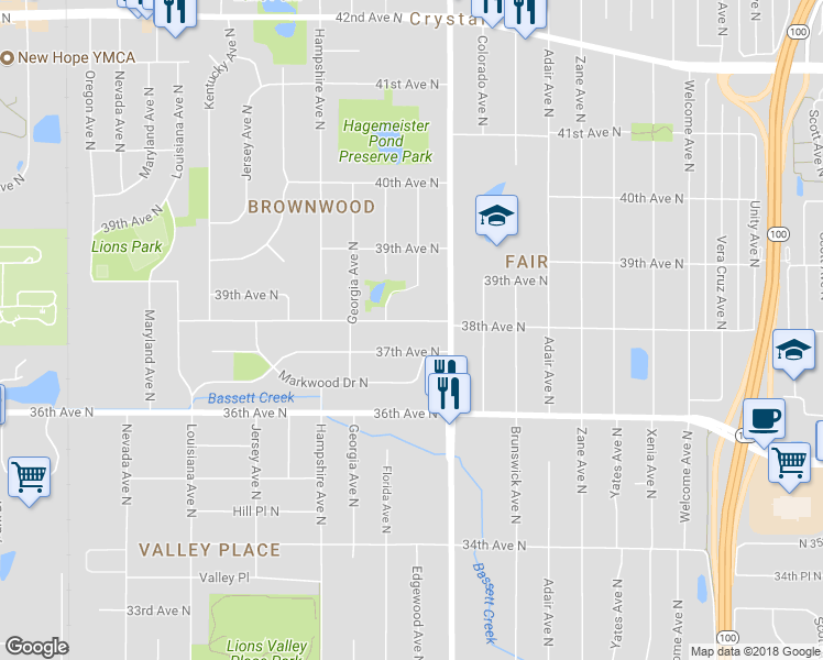 map of restaurants, bars, coffee shops, grocery stores, and more near 6401 38th Avenue North in Minneapolis