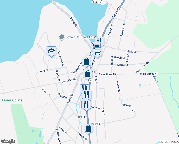map of restaurants, bars, coffee shops, grocery stores, and more near in Dexter