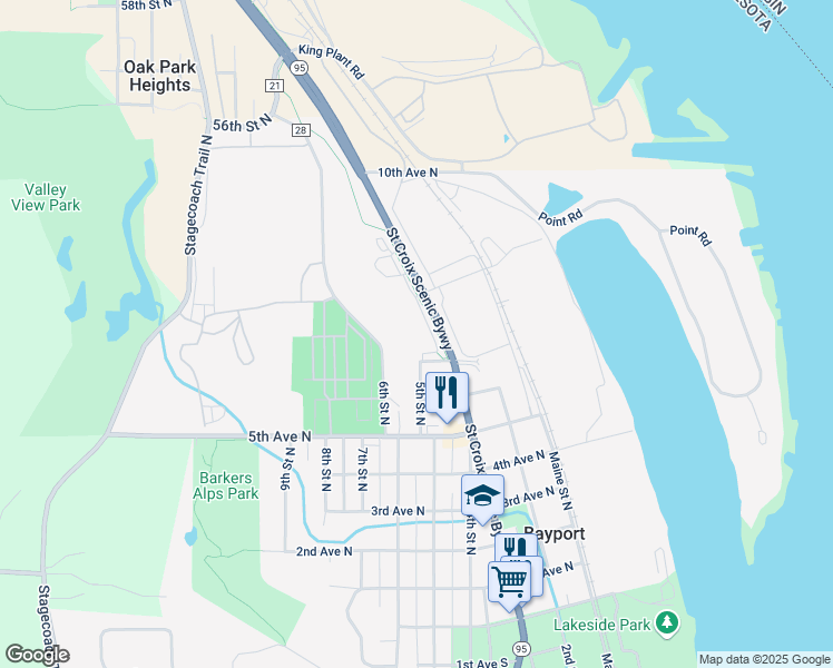 map of restaurants, bars, coffee shops, grocery stores, and more near 750 Minnesota 95 in Bayport