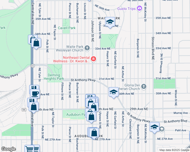 map of restaurants, bars, coffee shops, grocery stores, and more near in Minneapolis