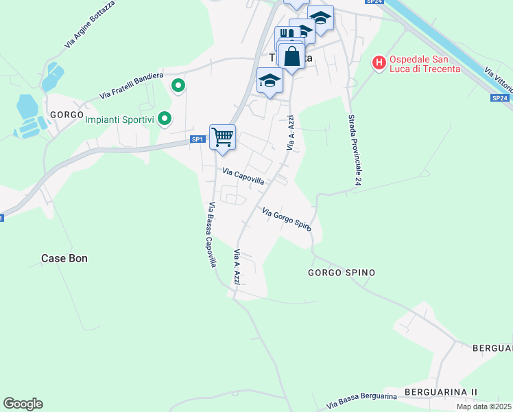 map of restaurants, bars, coffee shops, grocery stores, and more near 569 Via A. Azzi in Trecenta