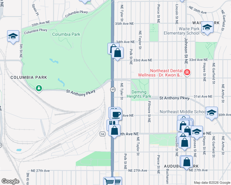 map of restaurants, bars, coffee shops, grocery stores, and more near in Minneapolis