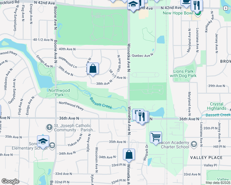 map of restaurants, bars, coffee shops, grocery stores, and more near 8009 37th Avenue North in Minneapolis