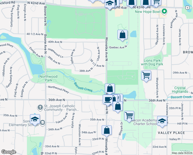 map of restaurants, bars, coffee shops, grocery stores, and more near 8009 37th Avenue North in Minneapolis