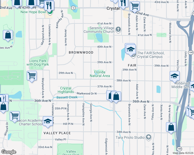 map of restaurants, bars, coffee shops, grocery stores, and more near 6510 37th Avenue North in Minneapolis