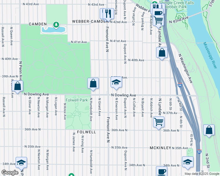 map of restaurants, bars, coffee shops, grocery stores, and more near in Minneapolis