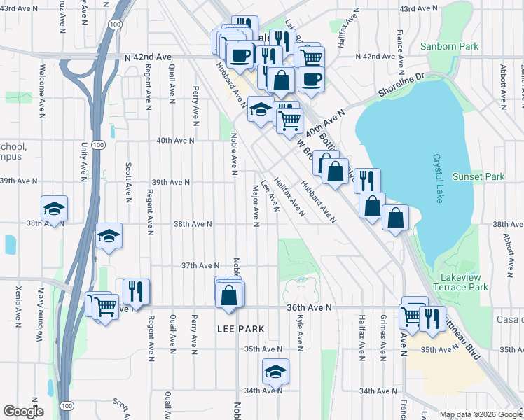 map of restaurants, bars, coffee shops, grocery stores, and more near 3758 Major Avenue North in Minneapolis
